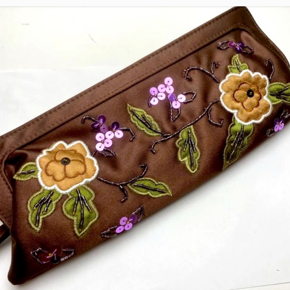 FLORAL BEADED WITH SEQUINS SMALL EVENING CLUTCH EUC